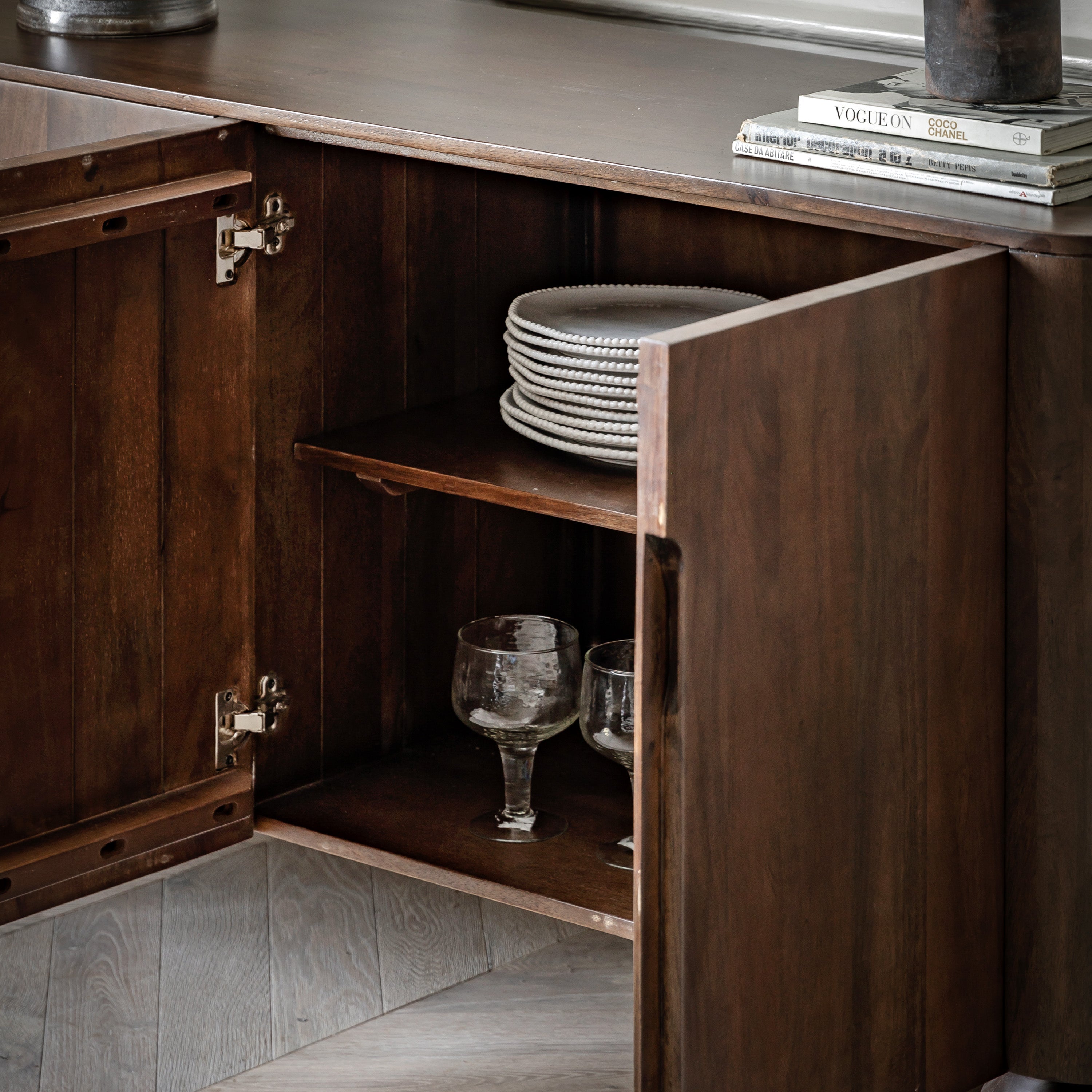 Anders Carved Dark Brown Mango Wood Sideboard